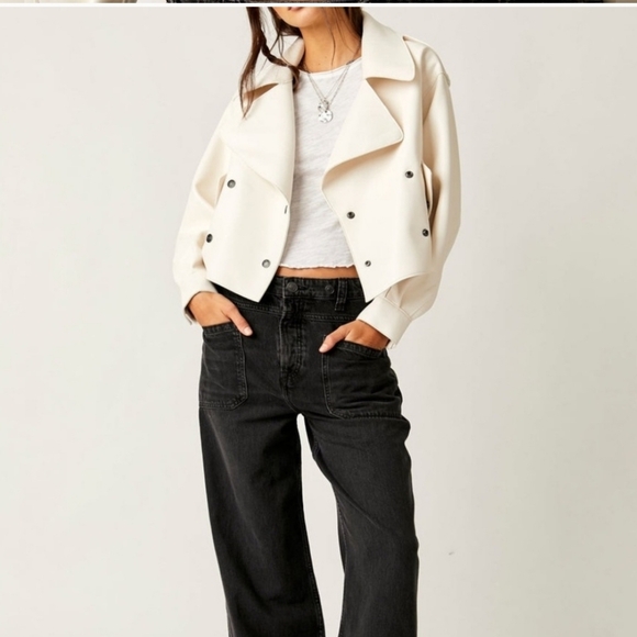NWT Free People Alexis Vegan Leather Jacket white medium - Picture 4 of 14